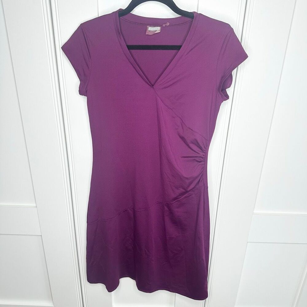 Athleta Nectar Midi Dress Size S Sangria Purple Short Sleeve Athleisure (z1)